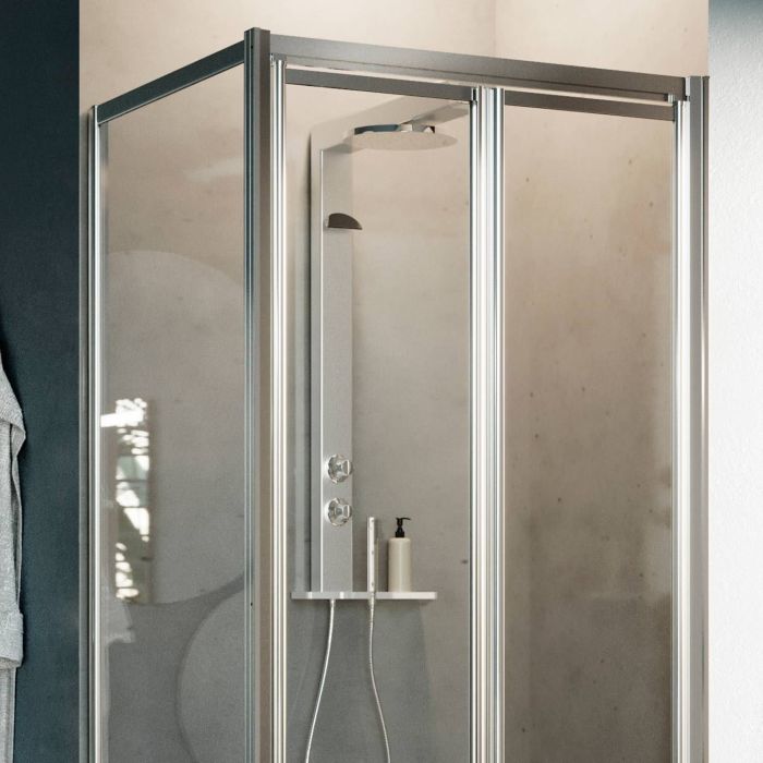Box Doccia Angolare 70x75CM H198 Cristallo Trasparente Fisso+Saloon 2 Ante Battente 70 mod. West