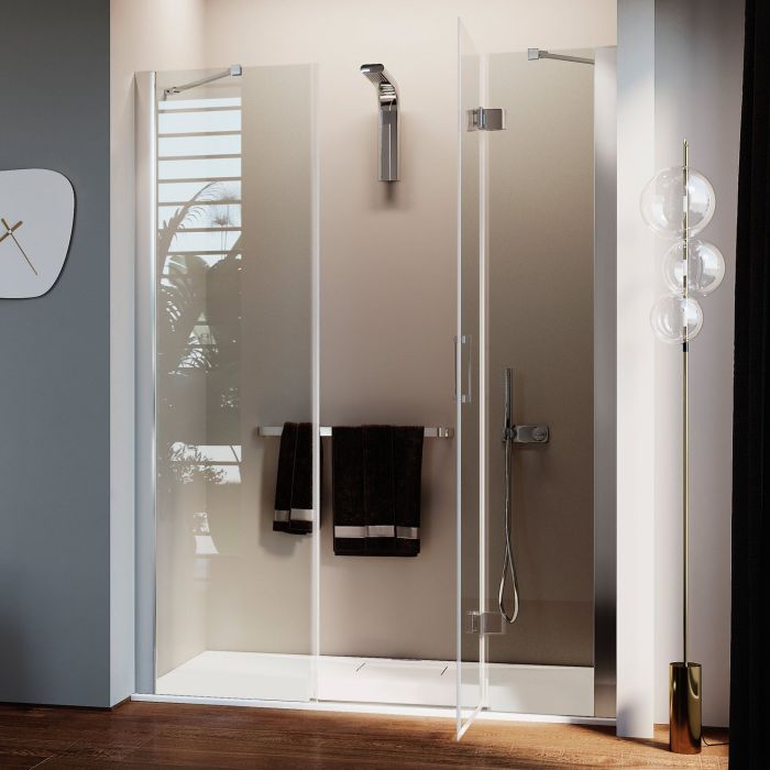 Porta Doccia 125CM H190 Vetro Trasparente con Easy-Clean mod. Flip Anta + Fisso