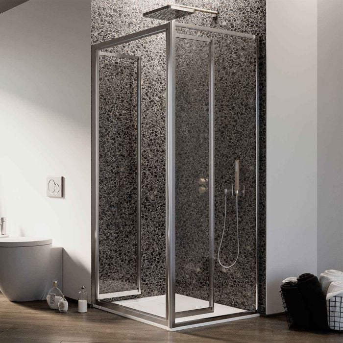 Box Doccia Angolare 75x100CM H185 Cristallo Trasparente Fisso+Saloon 2 Ante Battente 100 mod. Clint