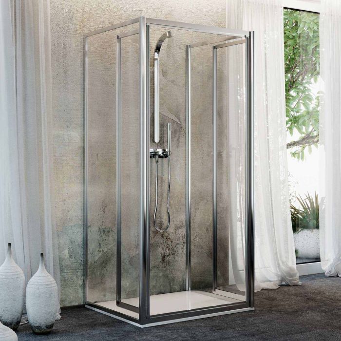 Box Doccia 3 lati 70x70x70CM H185 Cristallo Trasparente 2 Fissi+Saloon 2 Ante Battente 70 mod. Clint