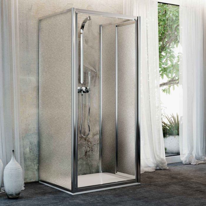 Box Doccia 3 lati 90x80x90CM H185 Cristallo Stampato C 2 Fissi+Saloon 2 Ante Battente 80 mod. Clint