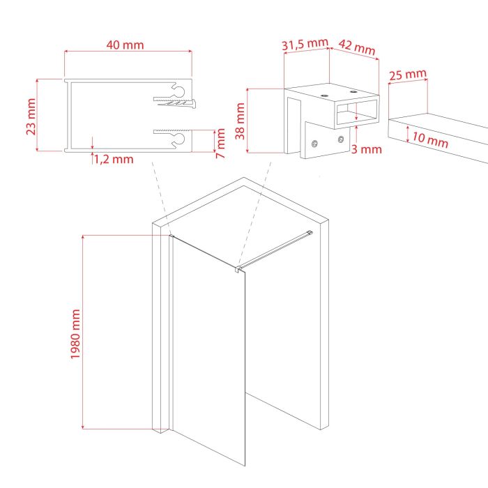 Parete doccia 75 CM in vetro trasparente 8mm mod. Walk in Lato H198
