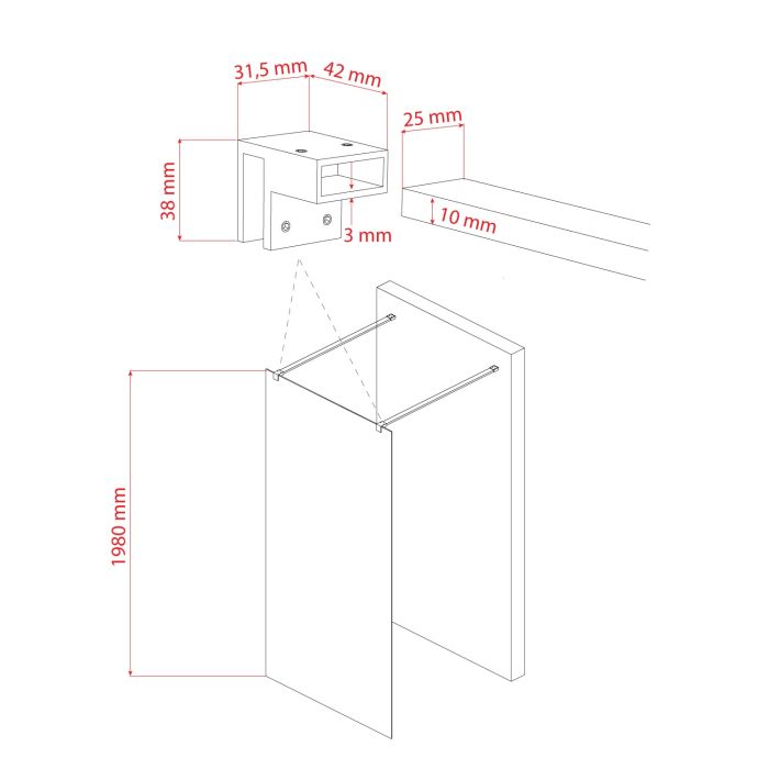 Parete doccia 80 CM in vetro trasparente 8mm mod. Walk in Free H198