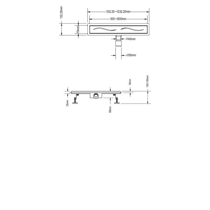 Canalina di scarico doccia in acciaio inox  70 cm x 7 mod. Onda