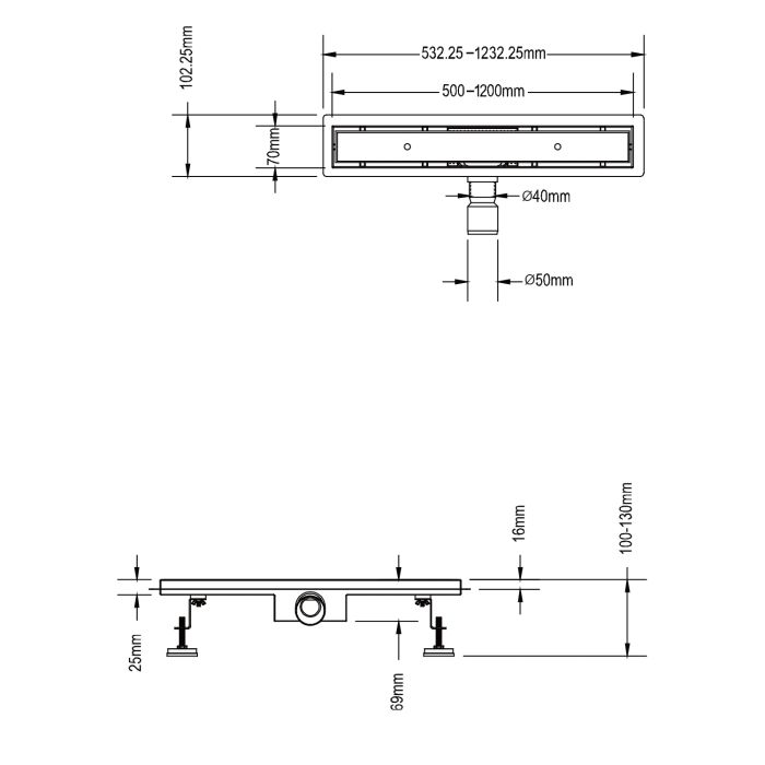 Canalina di scarico doccia in acciaio inox piastrellabile per box doccia 80 cm mod. Tile