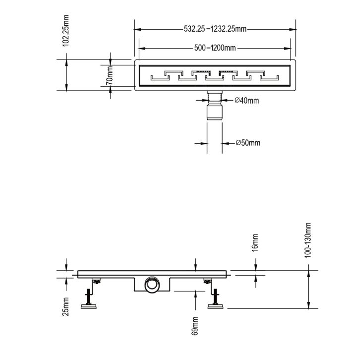 Canalina di scarico doccia in acciaio inox 100 cm mod. Doric