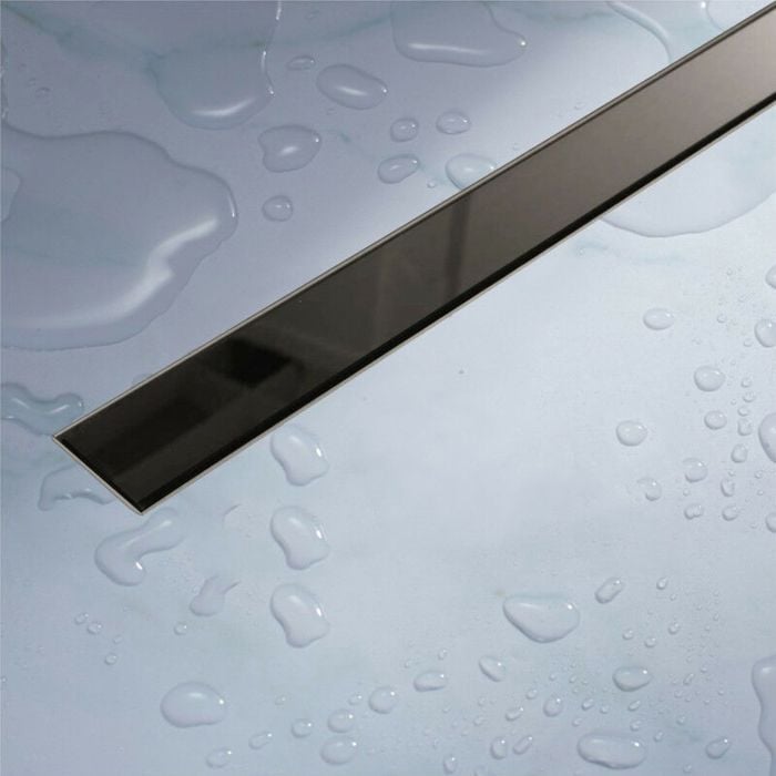 Canalina di scarico doccia in acciaio inox con cover vetro nero 110 cm mod. Glass