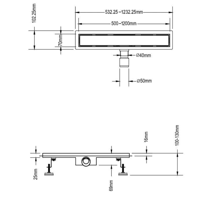 Canalina di scarico doccia in acciaio inox con cover vetro nero 110 cm mod. Glass