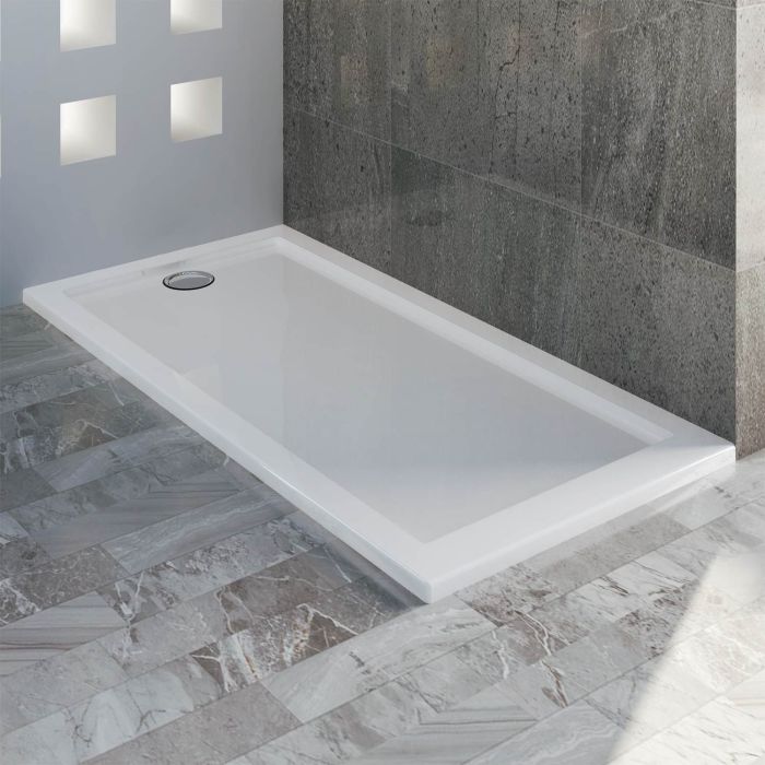 Piatto Doccia Slim 80x140x4 cm Rettangolare Acrilico Bordato Bianco Lucido mod. Flower