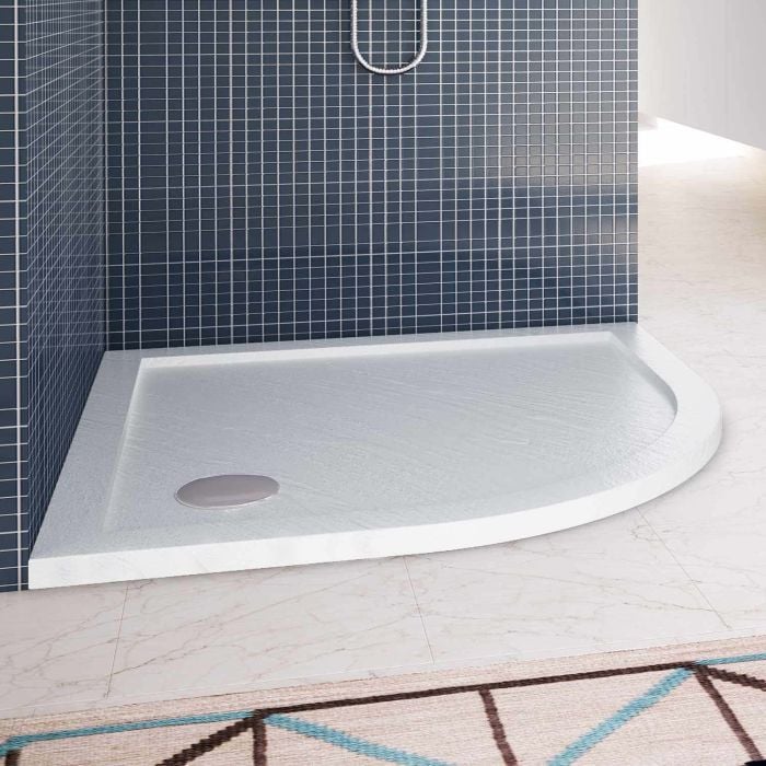Piatto Doccia Slim 80x80x4 cm Semicircolare Acrilico Bordato Bianco Effetto Pietra mod. Flower