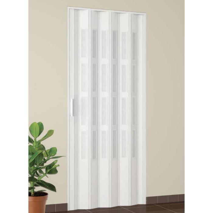 Porta a soffietto da interno in kit con vetri in PVC Bianca 82x210 cm mod. Sonia