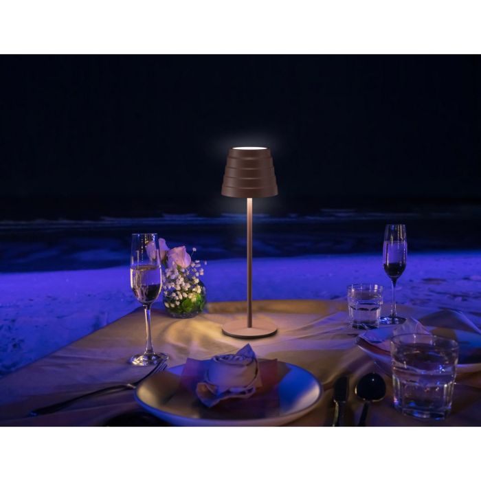 Lampada da tavolo LED Ricaricabile, Dimmer touch, bianco + RGB, IP54. Bianco