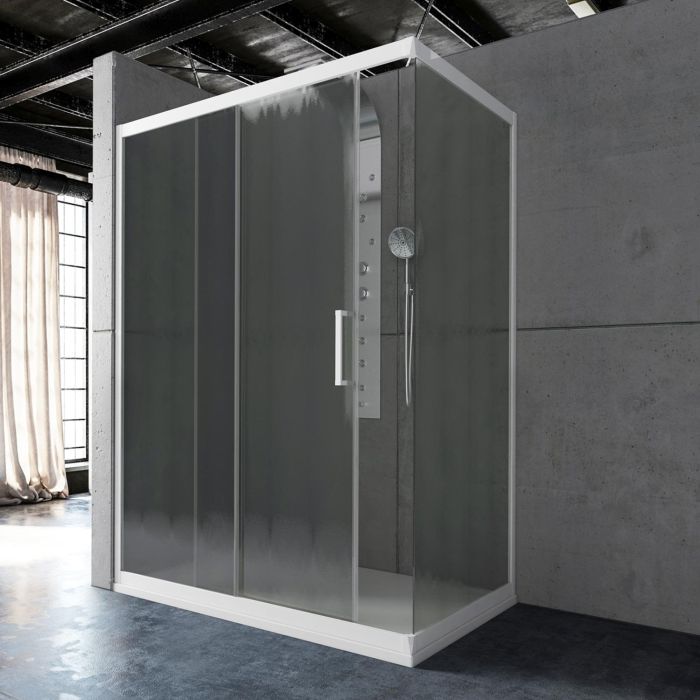 Box Doccia Angolare in PVC 80x120 CM H190 Vetro Stampato Cincillà mod. Glax Profilo Bianco main product photo