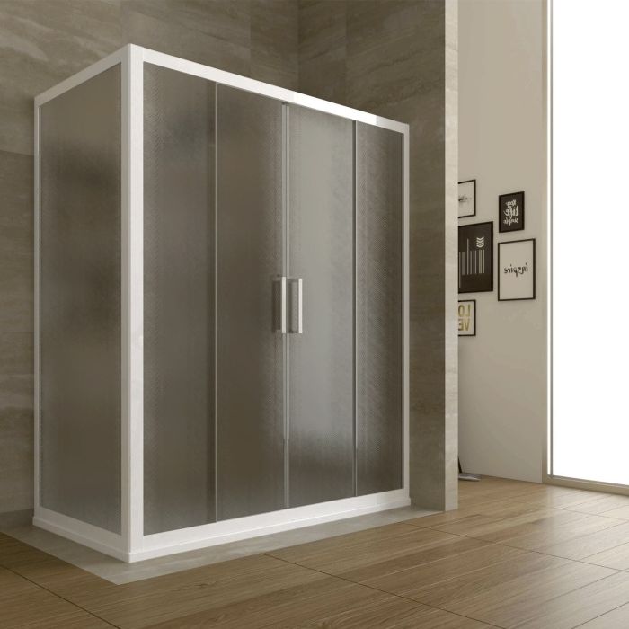 Box Doccia Angolare in PVC 90x170 CM H190 Vetro Stampato Cincillà mod. Star Profilo Bianco 2 Ante main product photo