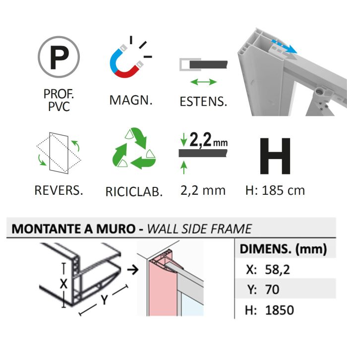 Box doccia pivotante 90x95 AP. 95 CM H 190 in Acrilico mod. Sigma Duo