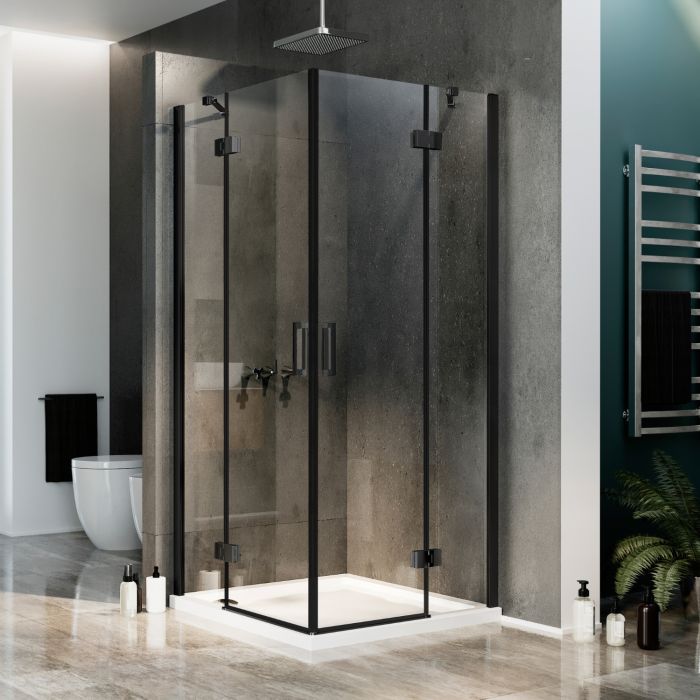 Box Doccia 70x100 CM H190 Trasparente con mod. Flip Black Anta + Anta Ap. Battente main product photo