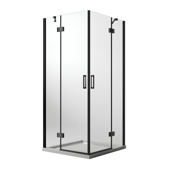 Box Doccia 80x80 CM H190 Trasparente con mod. Flip Black Anta + Anta Ap. Battente