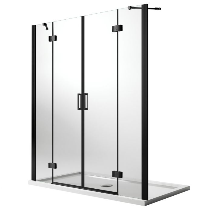 Porta Doccia 240CM H190 Vetro Trasparente mod. Flip Black Anta + Anta