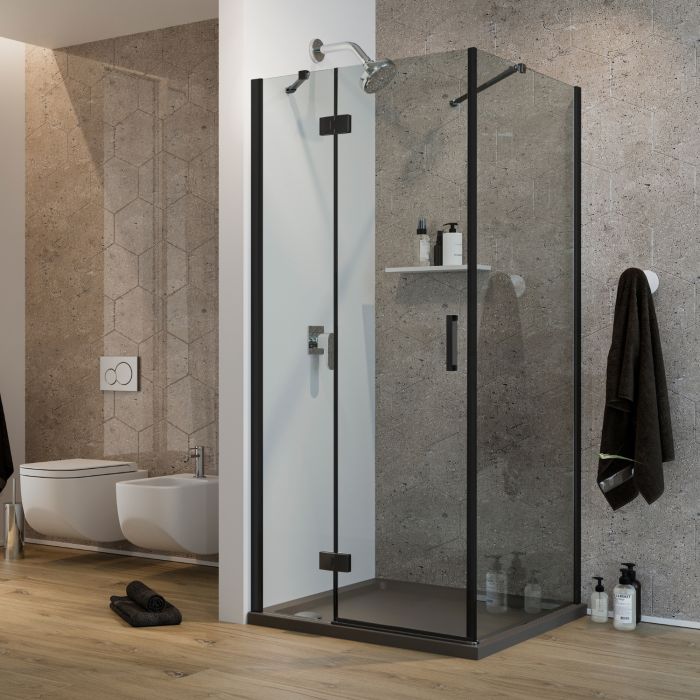Box Doccia 75x40 CM H190 Trasparente con mod. Flip Black Anta + Fisso main product photo