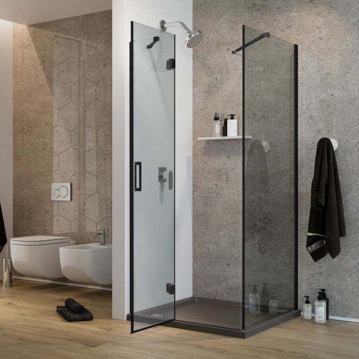 Box Doccia 80x90 CM H190 Trasparente con mod. Flip Black Anta + Fisso
