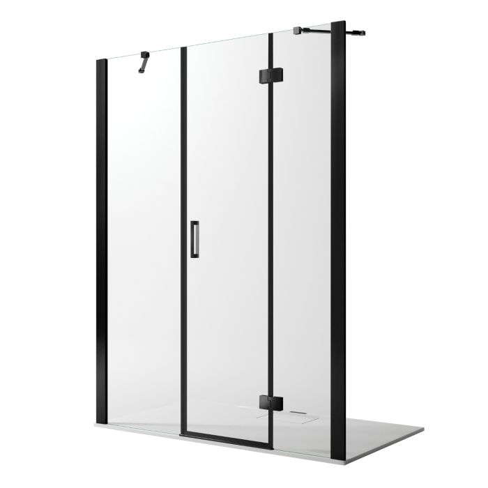 Porta Doccia 145CM H190 Vetro Trasparente mod. Flip Black Anta + Fisso