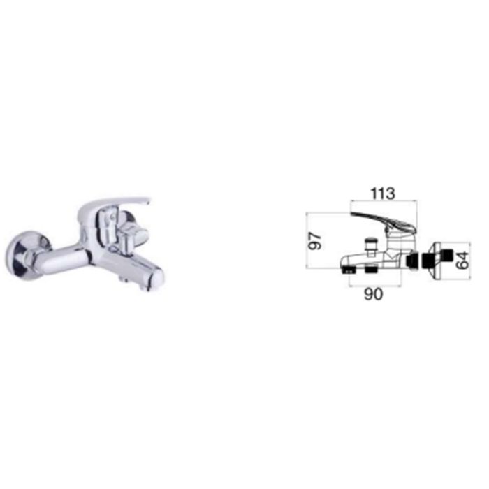 Miscelatore vasca con kit doccia Cromo con Leva monocomando mod. Alice
