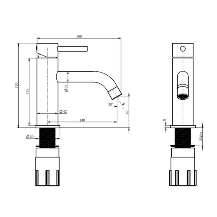 Miscelatore lavabo Ottone antico con Leva monocomando mod. MM