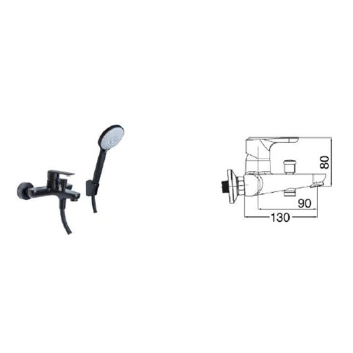 Miscelatore vasca con kit doccia Nero opaco con Leva monocomando mod. Alma
