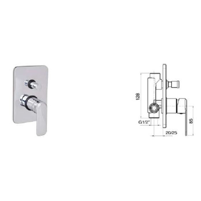 Miscelatore incasso a due vie Cromo con Leva monocomando mod. Alma