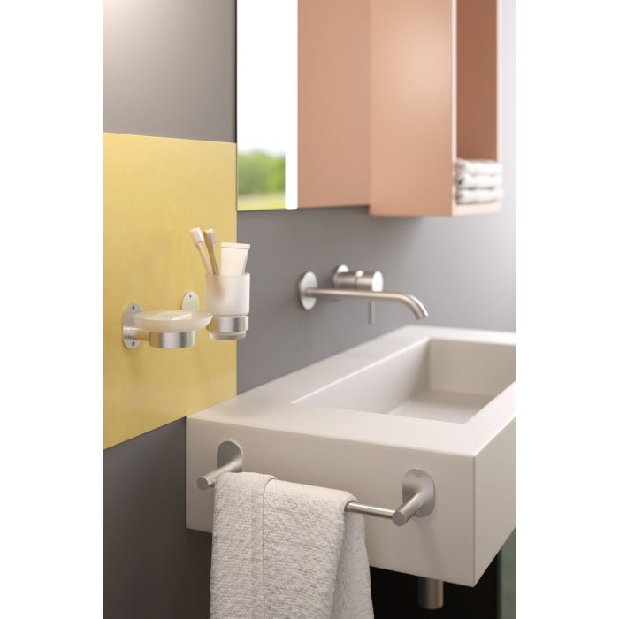 Porta sapone da parete Spazzolato in Acciaio Inox e vetro Mod. Blizz