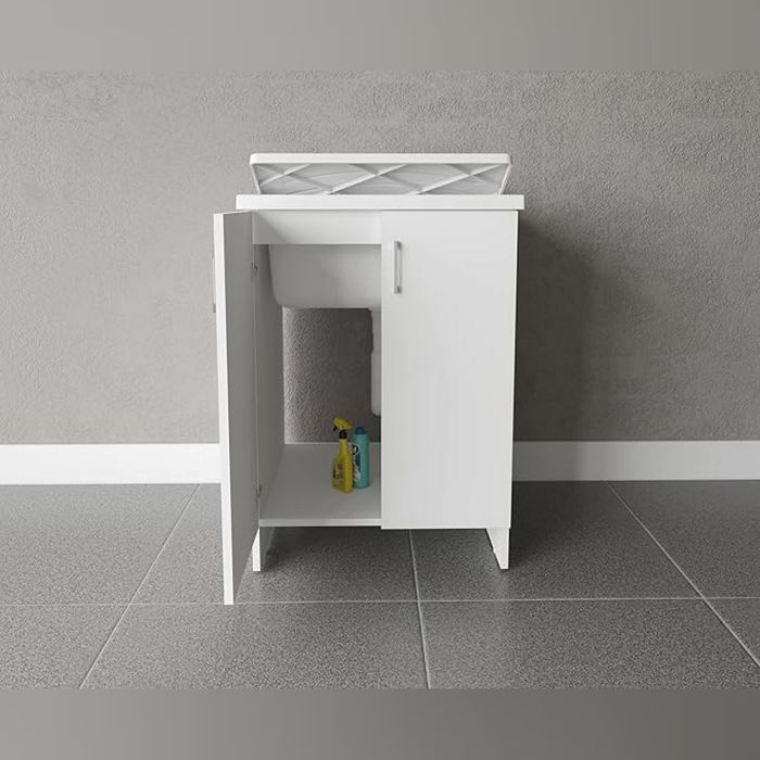 Lavatoio con mobile in nobilitato idrofugo W100 spessore 18 mm colore bianco 50x60 cm mod.