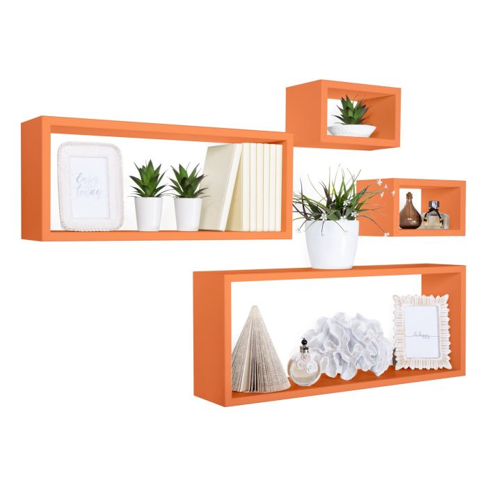 Mensole rettangolari da parete componibili Set di 4 colore Arancio mod. Merlino