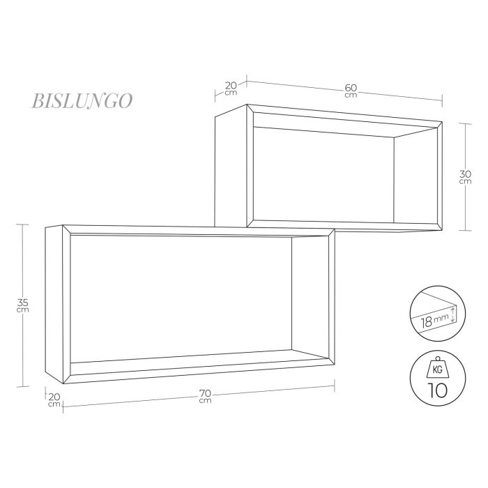Mensole da parete rettangolari Set di 2 pz colore Giallo mod. Bislungo