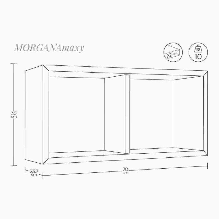 Mensola da parete 2 scomparti colore Rovere grigio 70x30 cm mod. Morgana Maxi