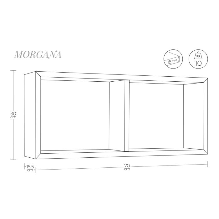 Mensola da parete 2 scomparti colore Rovere sbiancato 70x30 cm mod. Morgana