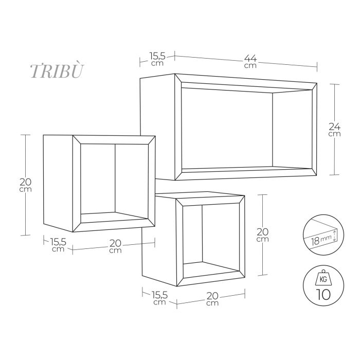 Mensole a cubo da parete Set di 3 pz componibile vari colori mod. Tribù