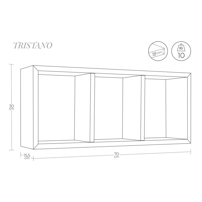 Mensola da parete 3 scomparti colore Rovere sbiancato mod. Tristano