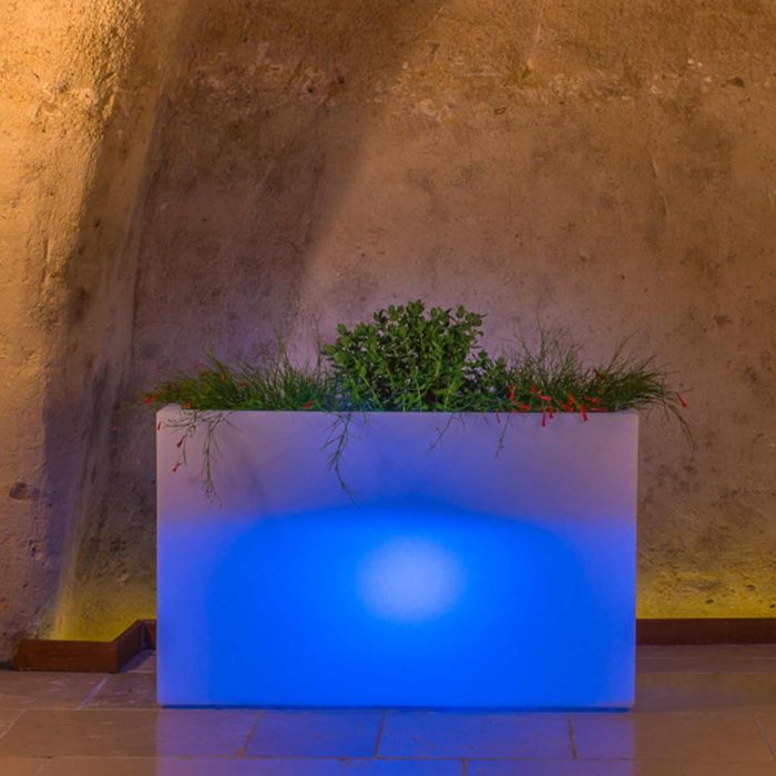 Vaso Luminoso Fioriera In Resina Rettangolare H 80 CM Led Luce Blu mod. Flowerpot Top Bright main product photo