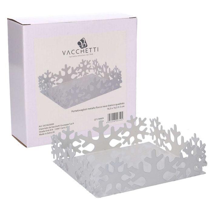 Portatovaglioli natalizio Fiocchi di neve in metallo bianco 16,5x16,5 5 cm