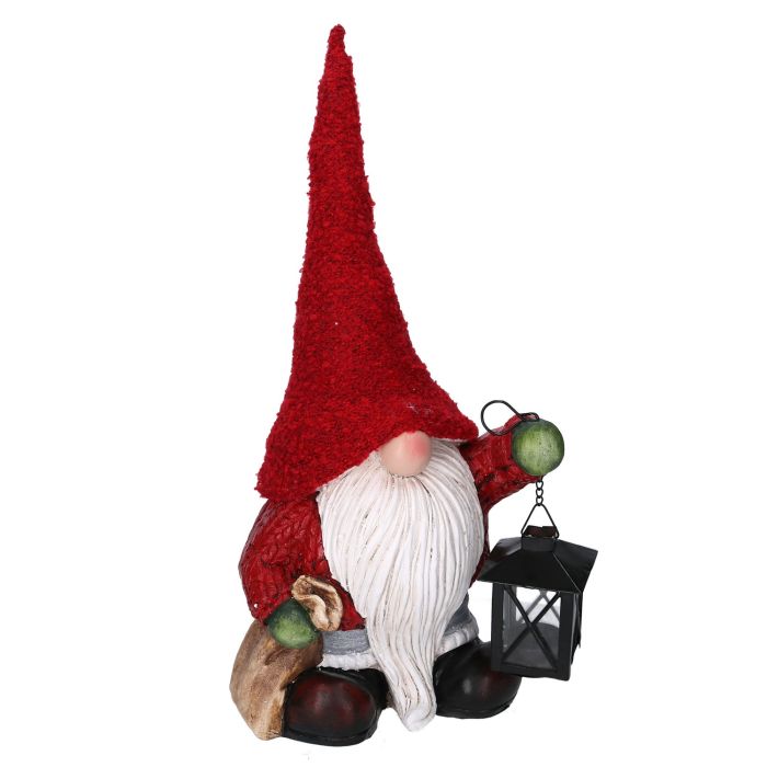 Gnomo da giardino con Lanterna Rosso in resina 23,5x17 h 50 cm