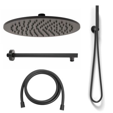 Kit Restyling Doccia Tondo 1 getto Nero Opaco in Ottone e Acciaio Inox Aisi 304 verniciati Mod. Kit Black Tondo