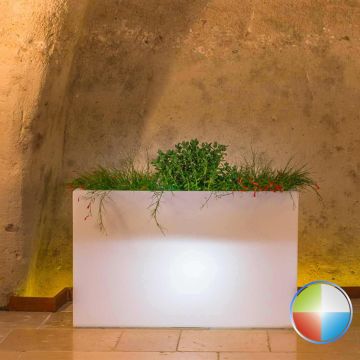 Vaso Fioriera Flowerpot In Resina Rettangolare 80x35 CM Led Multicolor Batteria Solare