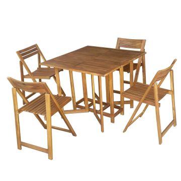 Set tavolo e quattro sedie pieghevoli in legno massiccio