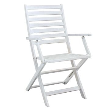 Sedia pieghevole bianca con braccioli in legno massiccio 55x57x91h cm mod. Serena