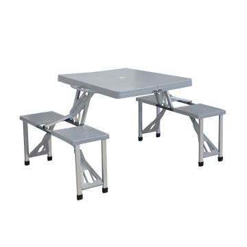 Set pieghevole tavolo grigio con 4 sgabelli struttura in acciaio e gambe in alluminio