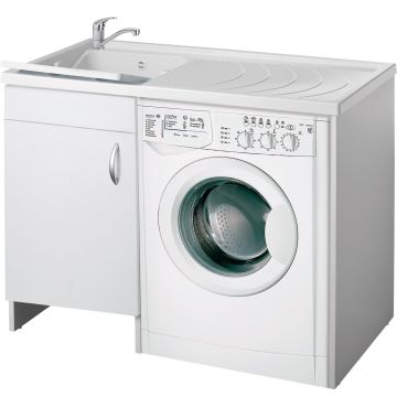 Lavatoio coprilavatrice con mobile in nobilitato idrofugo W100 spessore 18 mm colore bianco 109x60 cm mod. Eco