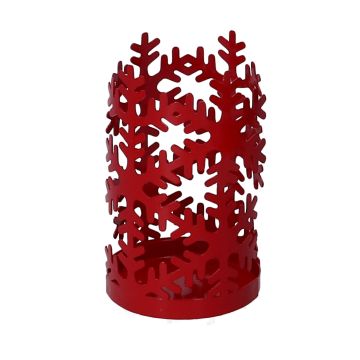 Portabicchiere natalizio Fiocchi di neve in metallo rosso ø8 h 20 cm