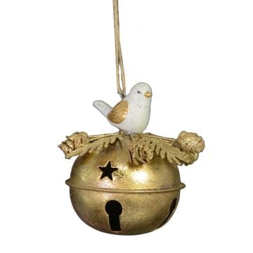 Campanello con uccellino per Albero di Natale Oro in metallo ø 11 h 12 cm