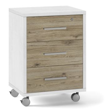 Cassettiera con ruote 3 cassetti h 71 cm colore Rovere Naturale
