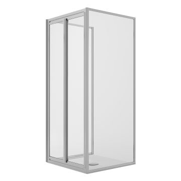 Box Doccia 3 lati 75x75x75CM H198 Cristallo Trasparente 2 Fissi+Saloon 2 Ante Battente 75 mod. West